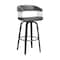Armen Living Topanga 26" Swivel Black Wood Counter Stool in Gray Faux Leather with Golden Bronze Metal LCTOBABLKGRY26 - alternate 1